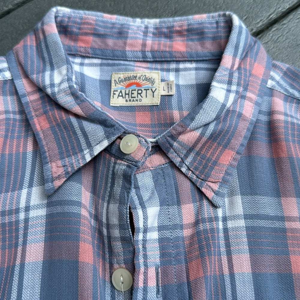 Faherty Coral and Gray Plaid Shirt - Picture 2 of 13
